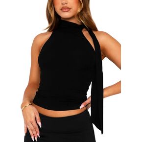 خارج الكتف الرسن ، الرقبة الوهمية الخروج من قمم للنساء Cute Club Rave Top Top Top Top Top Top Slicfeless Brop Tank with Dickf