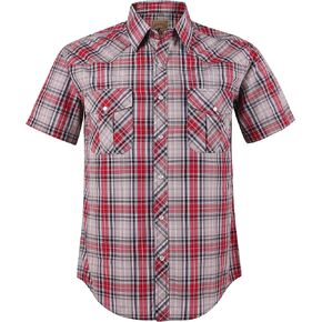 Coevals Club Men Western Cowboy Short Sleeve Pearl Snap Disual Plaid Work Shirts