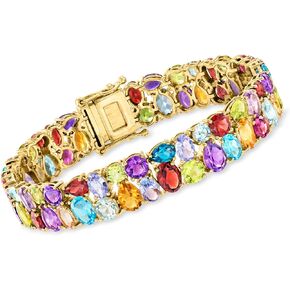 Ross-Simons 36.60 ct. t.w. Multi-Gemstone Bracelet in 18kt Gold Over Sterling. 7 inches