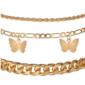 Anklet Set (3 Pieces w/Butterfly Design), Medium, Gold