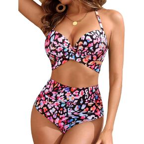 High Waisted Underwire Bikini Sets - Women 2025 Two Piece Swimsuits Halter Bathing Suits with Tummy Control Bottom