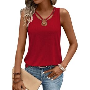 LOLONG Womens Tank Tops Summer Sleeveless Ribbed Knit Sexy Shirts Casual Cut Out Ring Keyhole Neck Tanks