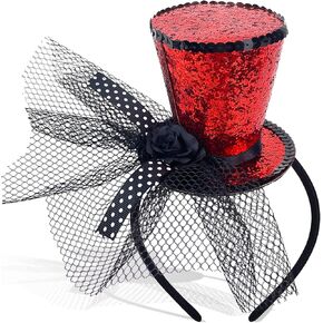 Red Mini Top Hat Headband Fascinator Tea Party Headpiece for Women Lady Gril Music Festival Halloween Christmas New Year Eve Party Headwear