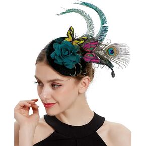 Coucoland Fascinators Hat for Women Pillbox Tea Party Hat Derby Butterfly Feather Cocktail Fascinator Headband (Dark Green)