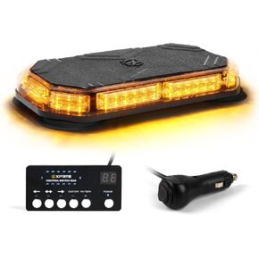 Xprite White Amber Rooftop Emergency Strobe Light Bar, Beacon Safety Flashing Warnin Lights w/Control Panel Magnetic Base for Construction Trucks Plows Postal Security Cars