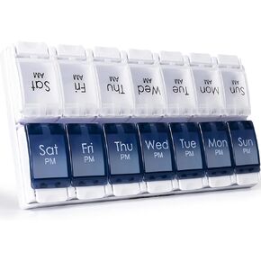 CSTDE Weekly Pill Box Organizer ، منظم حبوب منع الحمل كبير مرتين في اليوم ، صندوق أدوية Travel Tablet مع تصميم زر الدفع لفيتامين وزيت السمك والمكملات الغذائية