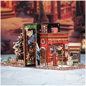 FSOLIS Christmas Book Nook Kit ، DIY Miniature Kit للبالغين الكبار ديكور هدايا للمراهقين اللغز للمبتدئين من عشاق الحرف - عيد الميلاد (2pcs)
