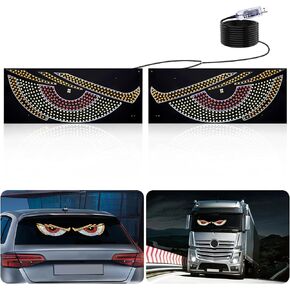 1797 LED Devil Eyes Light for Car Truck Windshield Demon Front Window Display Display Display Flucker Flicker USB Pluge Cold Fun Associory Yellow White (11.81 * 4.72 in)