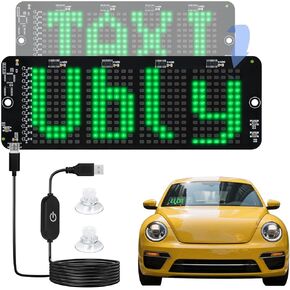 Light Sign for Car, Large 9.5"×3.4" High Brightness LED, Programmable 4-Letter LED Car Sign,Green Light Display with Touch Dimmer, USB-C Charging & Suction Mounts