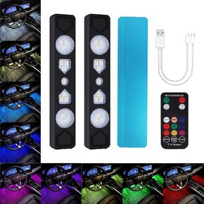 PIFOOG Car LED Lights Interior Wireless RGB Ambient Lighting USB Automotive Inside Neon Accent Light Starry Atmosphere Lamp Kit with Remote Cars Footwell Roof Decor Magnetic Cool 2PCS
