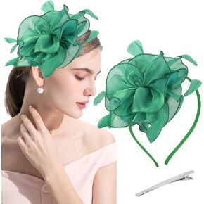 Fascinators Hat Flower Mesh Multi Color Feathers Ribbons on Headband and Clip Tea Party Headwear for Girls and Women in Kuwait