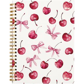 Trendy Coquette Pink Bow Cherry Notebook, Preppy Aesthetic Journal Notebook for Note Taking Work, Coquette School Supplies, College Ruled Hardcover Spiral Notebook 5.5 x 8.3 in Kuwait