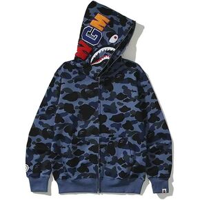 Unisex Camouflage Hoodie with Shark Embroidery, Full Zip, Lightweight Couple sweatshirts heavyweight hoodie