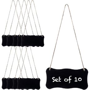 MyGift 5 بوصة Mini Mini Black Metal Chalkboard Sign Label مع سلسلة الجوت المعلقة ، حافة موجة غير قابلة للتطوير قابلة للمحواة ، مجموعة من 10