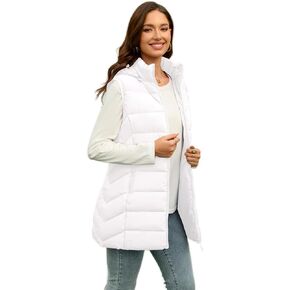Long Puffer Vest for Women with Hood Thickened Packable Sleeveless Lined Down Vest for Fall & Winter