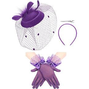 Geyoga 50s Fascinators Hat for Women 20s Feather Pillbox Hair Clip Funeral Tea Party First Communion Headpiece and Lace Glove
