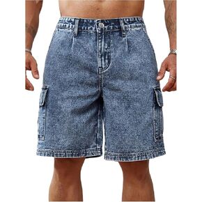 Men's Baggy Bermuda Jean Shorts Casual Wide Leg Denim Cargo Shorts with Pockets