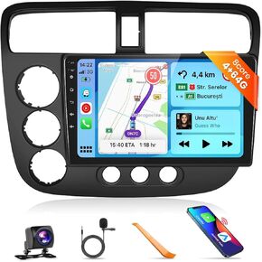 8 Core 4G+64G لسيارة Honda Civic 2001-2005 راديو ستيريو مع CarPlay لاسلكي/Android Auto/MirrorLink/9 بوصة 1280 * 720P IPS لمس/BT 5.0/GPS/FM/RDS/WiFi/4G/DSP/46EQ/AHD Backup آلة تصوير