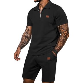 Ryehack Men's 2 قطعة تعرق الملابس Jacquard zip polo قميص قميص switshirt