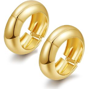 BROCC 2Pcs Gold Chunky Cuff Bracelets for Women Adjustable Bangle Gold Plated Twisted Hinged Bangle Bracelet Fashion Jewelry Trendy Cuff Bracelet for Daily Wear