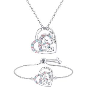 M & Ostyle I Love You Forever Jewelry مجموعة لقلادة الفتيات وسوار Crystal Heart Netlaces Higlaces for Girls ابنة ابنة ابنة عيد الميلاد