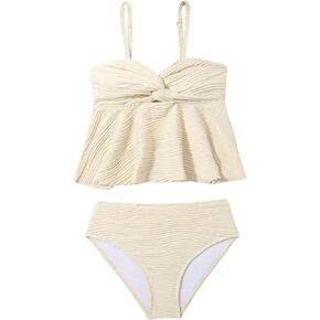 Shenhe Girl's 2 قطعة Tankini Swimsuit Twist Front Frank Peplum بدلة السباحة اللطيفة ملابس السباحة
