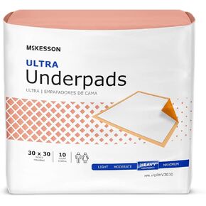 McKesson Ultra Underpads, Incontinence Bed Pads 30" x 30" [100 Count], Heavy Absorbency, Disposable Chux Pads for Adults, Elderly, and Baby, Pee Pads