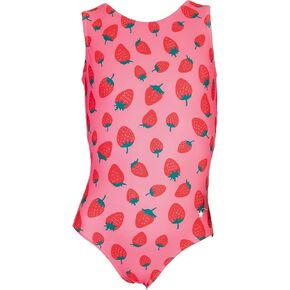 Destira Strawberry Fields Gymnastics Leotard for Girls, Trendy Split-Back Design Dance Activewear With Matching Scrunchie