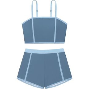 Qaoerde Girls Swimsuit Tankini وضعت تباين حلة السباحة الرياضية مع شورتات السباحة قطعتين للسباحة الفتيات 7-14y