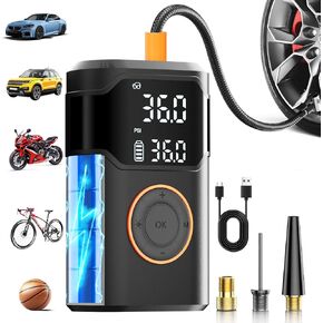 Tire Inflator Portable Air Compressor, 150PSI Air Pump for Car Tires with Digital Tire Pressure Gauge, LED Light, Auto Shut Off, Cordless Portable Tire Inflator for Car, Bike, Motorcycle, Ball