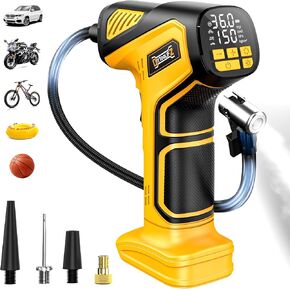 150ppsi تضخم إطار ضاغط الهواء المحمول: مضخة الهواء اللاسلكي لبطارية DeWalt 20V - مضخة الإطارات مع مقياس الضغط الرقمي وضوء الطوارئ للسيارة والدراجات والدراجات والكرة والسيارات (أداة عارية)