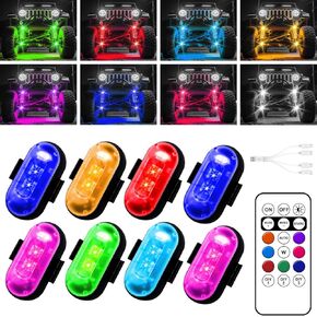 Wireless LED Lights for Car Interior, High-Brightness Wireless Rock Lights with 8 Colors 10 Modes,led Strobe Light, Motorcycles, Boats, Camping, Bikes, Drones (4pcs Black)