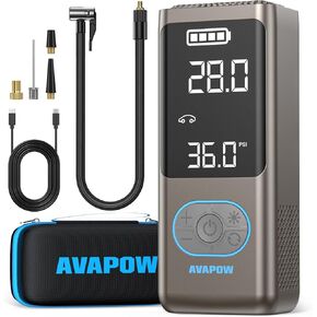 AVAPOW AP18 Tire Inflator Portable Air Compressor, Compact Size 150 PSI Cordless Car Tire Air Pump with Pressure Gauge, 3.7″ LCD Screen, Auto-Shuts Off Tire Pump for Car, Motorcycle, Bicycle, Balls