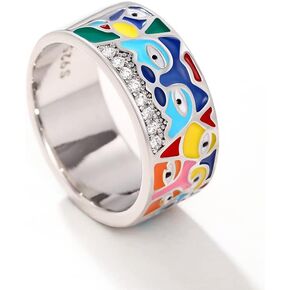 ZDIFDIC Fashion Evil Eye Ring for Women Girls Colorful Enamel Chunky Statement Aesthetic Rings 925 Silver Blue Hamsa CZ Dainty Colorful Eyes Ojo Rings Lucky Protection Jewelry Gifts(6#), KE-REYS-YJ06