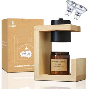Candle Warmer Lamp, with 2 Bulbs,Timer & Dimmer,Simple Natural Wood,Compatible Up to 4.5 inch Candles,for Home Scented and Décor，110-120V (Wood)