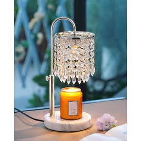Candle Warmer Lamp with Timer Dimmer and 3 Bulbs, Candle Lamp Warmer with Marble Base for Adjustable Height, Crystal Candle Lamp for Jar Candles, House Warming Gifts Home Room Decor, Silver