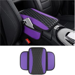 Leather Car Center Console Cover with Side Pockets,Stylish Car Decorations Interior Armrest Cover for Car Seat Organizer,Universal Center Console Protector Fit Car SUV Truck (Purple)