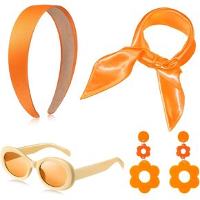 SATINIOR 4 Pcs 60s 70s Women Hippie Disco Costume Accessories Set Headband Dangle Earrings Sunglasses Silk Scarf