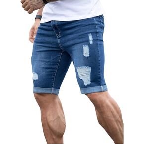 SOLY HUX Men's Distressed Jean Shorts Ripped Bermuda Denims Casual Fitted Streetwear