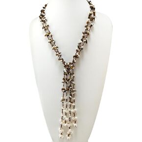 HinsonGayle 2-Strand Gemstone & Genuine Freshwater Cultured Pearl Lariat Necklace (8 Color Styles)