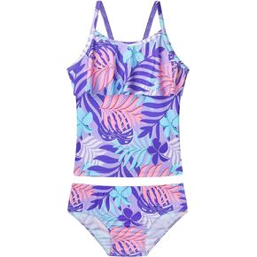 Girls Tankini Swimsuit 2-Piece Ruffle Bathing Suits UPF50+ Kids Beach Sport Swimwear Sets