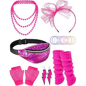 80S Fancy Dress Costume Accessories Bag Headband Errings Gloves Necklace Bracelt Leg Warmers Party Outfit Set