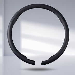 Car Steering Wheel Cover Men Nappa Leather Thin Snap On Steering Wheel Accessories 14.5-15 inch Universal Grip Breathable Anti-Skid Protector, Black