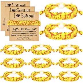 12 Pcs Softball Bracelet Gifts Adjustable Braided Bracelet Softball Party Favors Inspirational Sport Accessories Gifts for Teams Player Women Birthday Sport Theme