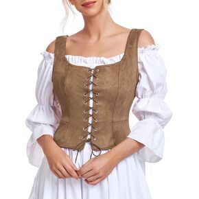 Zando Renaissance Costume Women Pirate Medieval Viking Corsets Top Vintage Costume Steampunk Gothic Tank Top