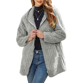 Womens Fleece Jacket Hooded Winter Warm Full Zip Long Sleeve Sherpa Jacket Coat Outerwear with Hood (S-5XL)