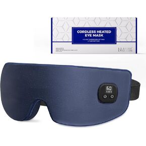 Aroma Season Silk Heated Eye Mask Cordless, 1500mAh Warm Eye Compress for Dry Eyes, Blepharitis, 4 Time Levels and 4 Temperature Settings, Washable (Navy Blue) in Kuwait