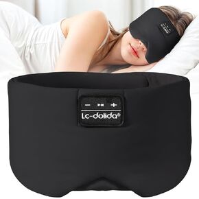 LC-Dolida Sleep Mask مع سماعات Bluetooth ، سماعات نوم من الحرير الجليدي مع Bluetooth 5.4 ، قناع العيون الكلي للنوم ، قناع النوم الناعم للنساء ، كل نوم ليلي ، سفر (أسود)