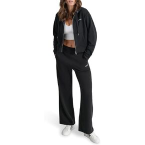 DKNY womens Studded Logo Full Zip Cropped Fleece Hoodi