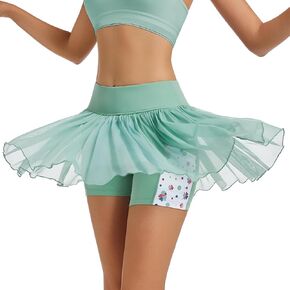 Ibeauti Womens Mini Skort Skort High Pherced Tennis Golf Golf Golf Meesh Ruffler Mehatial Skirt مع جيوب قصيرة